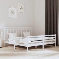 Bed Frame White Solid Wood 200x200 cm