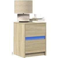 Berkfield Home Bedside Cabinets with LED Lights 2 pcs Sonoma Oak Engineered Wood in Brown