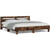 Berkfield Home Bed Frame with LED without Mattress Smoked Oak 160x200 cm in Brown