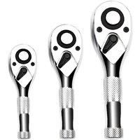 Mini Spanner Ratchet 1/4 3/8 1/2 Inch Long Handle Ratchet Spanner Set 72 Teeth Power Saving Durable Square Head Spanner