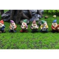 Set Of 7 Hand-Painted Resin Garden Gnomes