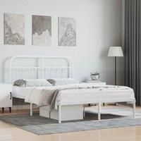 Metal Bed Frame with Headboard White 140x190 cm