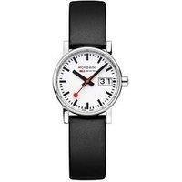 Mondaine Evo2 30Mm Big Date White Dial Black Grape Leather Strap