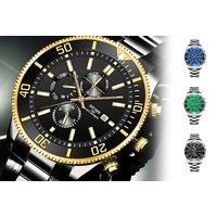 Men'S Stainless Steel Chronograph Quartz Watch - 5 Colour! - Silver