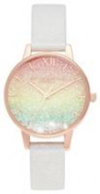 Olivia Burton Ladies Rainbow Glitter Rose Gold Watch OB16EX228