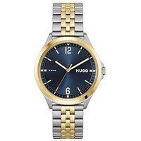 Hugo Hugo Blue Dial Gold Tone Bezel Stainless Steel Two Tone Bracelet Watch