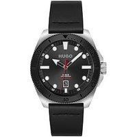 Gents HUGO #VISIT Black Leather Strap Watch