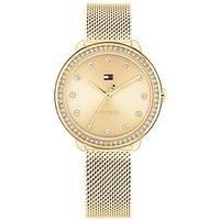 Tommy Hilfiger Women'S Gold Plated Mesh Watch With A Crystal Bezel