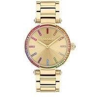 Coach Ladies Cary Gold Ip Rainbox Crystal Watch