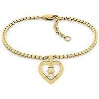 Tommy Hilfiger Womens Gold Plated Bracelet With Th Monogram Heart Pendant