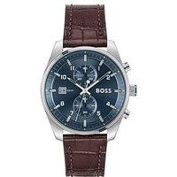 BOSS Chronograph Quartz Watch for Men SKYTRAVELLER Collection with Dark Brown Leather Strap - 1514194