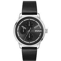 Hugo Gents Hugo #Stamp Multi Black Leather Strap Watch