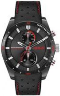 HUGO Men's Black Leather Strap Multifunction Watch