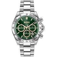 Boss Gents Hero Stainless Steel Bracelet Watch With Green Dial - Silver