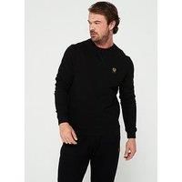 Belstaff Left Chest Patch Logo Regular Fit Crew Neck Sweatshirt - Black