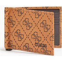 Guess Cognac Card Case Embossed Wallet 4G Logo Genuine Leather