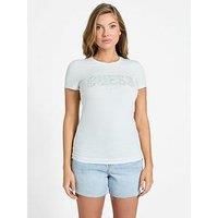 Guess Crewneck Short Sleeve Logo Lace Tee - Blue