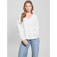 Guess Long Sleeve Pelari Floral Embroidered Top - White