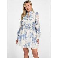 Guess Adlaide Long Sleeve Flare Dress - Floral Blue
