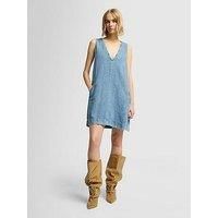 7 For All Mankind V Neck Denim Mini Dress - Light Blue