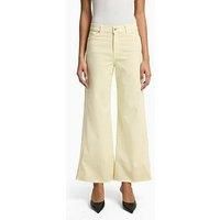 7 For All Mankind Lotta Cropped Wide Leg Jeans With Raw Cut Hem - Light Yellow