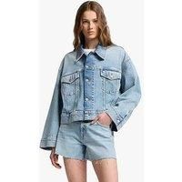 7 For All Mankind Oli Cropped Trucker Denim Jacket - Light Blue
