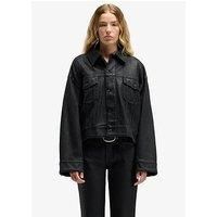 7 For All Mankind Coated Comfort Oli Cropped Trucker - Black