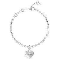 Guess Falling In Love Silver Tone Heart Chain Bracelet UBB02229RHL