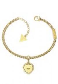 Guess Fine Heart Gold-Tone Crystal Chain Bracelet UBB01422YGL