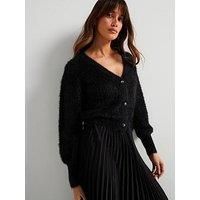 GUESS Keyla Long Sleeve Cardi Sweater | Jet Black A996, L, Black