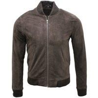 Mens Retro Brown Goat Suede Varsity Leather Bomber Jacket
