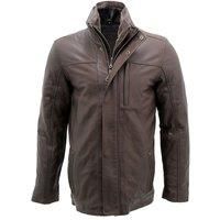 Men's Mid Length Classic Warm Brown Leather Jacket Coat