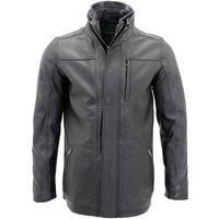 Men's Mid Length Classic Warm Black Leather Jacket Coat