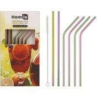 Homiu Forever Straws Includes Cleaning Brush Stainless Steel Eco-Friendly Reusable (Rainbow, 4 Bent + 2 Straight)