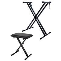 Height Adjustable Double Braced X Frame Music Piano Keyboard Stand & Chair Bench