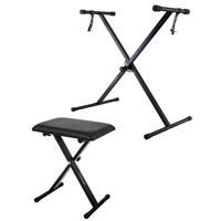Single Braced X Frame Music Piano Keyboard Stand & Chair Complete Set by Crystals® (Single Braced Stand + Chair)
