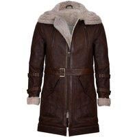 Infinity Leather Men's 3/4 Warm Leather Sheepskin Trench Coat-Medina in Brown | Size: Large