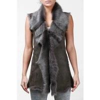 Infinity Leather Women's Toscana Sheepskin Long Gilet-Sorocaba in Grey | Size: 14
