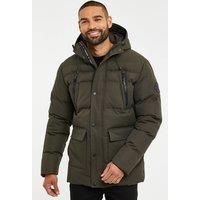 Threadbare Men's 'Jackton' Showerproof Hooded Padded Jacket in Khaki | Size: XL