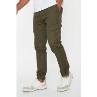 Threadbare Men's 'Garrix' Cotton Blend Cargo Pocket Jogger Style Trousers in Khaki | Size: Medium