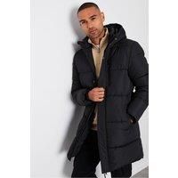 Threadbare Men's 'Strike' Showerproof Hooded Longline Puffer Jacket in Black | Size: XL