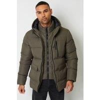 Threadbare Men's 'Charleston' Showerproof Double Layer Puffer Jacket in Khaki | Size: Medium