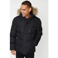 Threadbare Men's Lakewood' Showerproof Hooded Padded Parka Jacket in Black | Size: 2XL