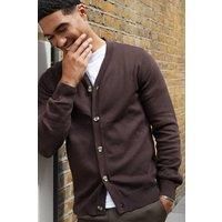 Threadbare Men's 'Overton' Cotton Blend Knitted Cardigan in Brown | Size: Medium