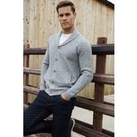 Threadbare Men's 'Lindow' Shawl Collar Knitted Cardigan in Grey | Size: XL
