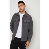 Threadbare Men's 'Texas' Faux Wool Button Up Shacket in Charcoal | Size: Medium