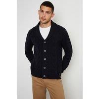 Threadbare Men's 'Finchley' Cable Knit Shawl Collar Cardigan With Wool in Navy | Size: Large