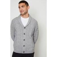 Threadbare Men's 'Finchley' Cable Knit Shawl Collar Cardigan With Wool in Grey | Size: Large