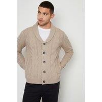 'Finchley' Cable Knit Shawl Collar Cardigan With Wool