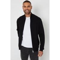 Threadbare Men's 'Wynnstay' Zip-Through Funnel Neck Knitted Cardigan in Black | Size: 2XL